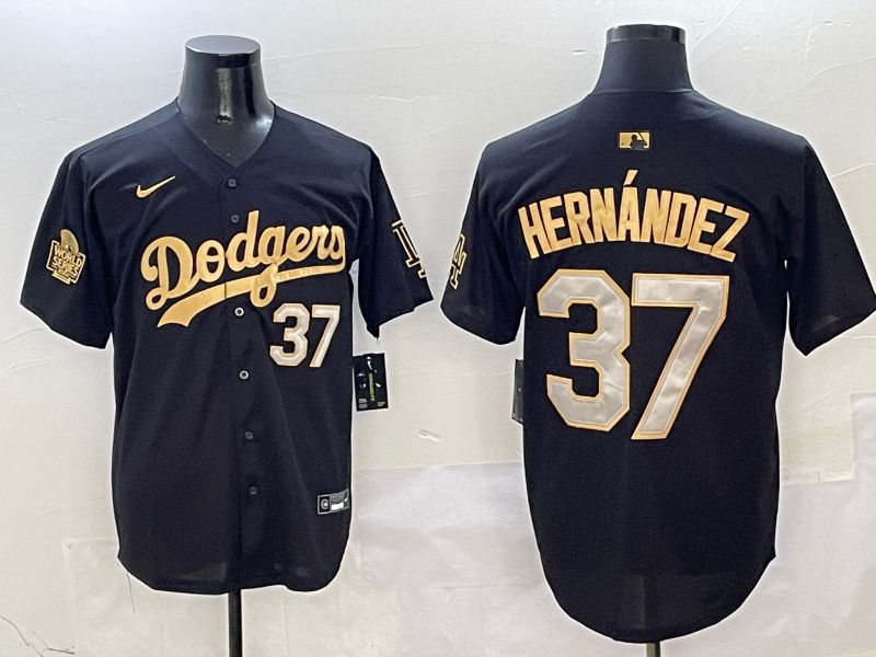 Men Los Angeles Dodgers 37 Hernandez Black Gold Game Nike 2025 MLB Jersey style 4